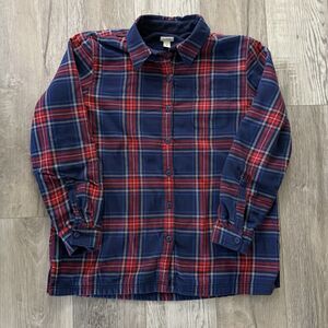LL BEAN Fleece Lined Flannel Shirt Jacket Shacket Scotch Plaid Womens Large